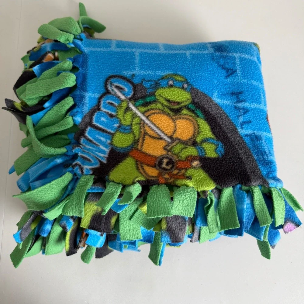 Teenage Mutant Ninja Turtles Handmade Fleece Tie Throw Blanket Blue Green 48x55